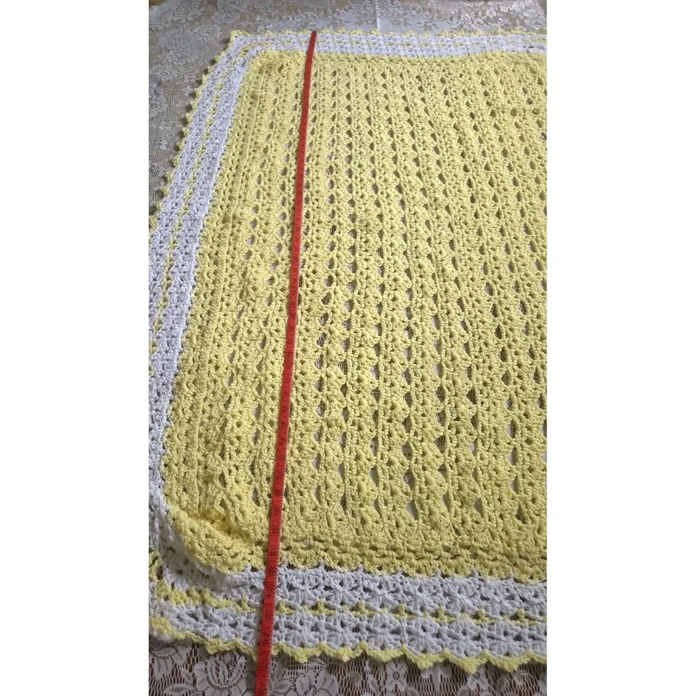 Yellow & White Baby Blanket  Handmade Crochet 57